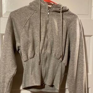Gray drawstring zip up hoodie